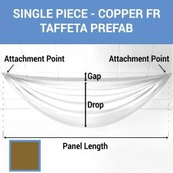 Single Piece - Copper Taffeta Prefabricated Ceiling Drape Panel - Choose Length And Drop!