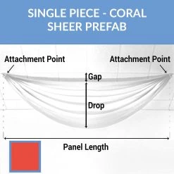 Single Piece -Coral FR Sheer Prefabricated Ceiling Drape Panel - Choose Length And Drop!