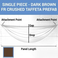 Single Piece - Dark Brown Crushed Taffeta Prefabricated Ceiling Drape Panel - Choose Length And Drop!