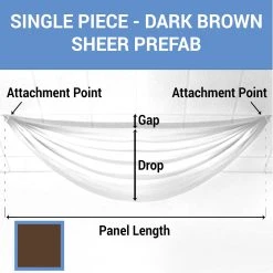 Single Piece - Dark Brown Sheer Prefabricated Ceiling Drape Panel - Choose Length And Drop!