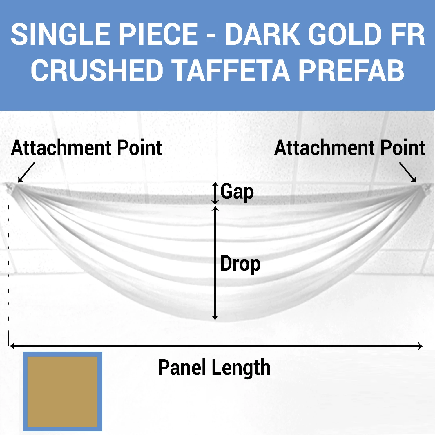 Single Piece - Dark Gold Crushed Taffeta Prefabricated Ceiling Drape Panel - Choose Length And Drop! 3 Single Piece - Dark Gold Crushed Taffeta Prefabricated Ceiling Drape Panel - Choose Length And Drop!