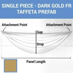 Single Piece - Dark Gold Taffeta Prefabricated Ceiling Drape Panel - Choose Length And Drop!