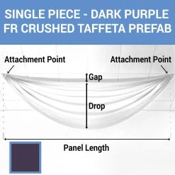 Single Piece - Dark Purple Crushed Taffeta Prefabricated Ceiling Drape Panel - Choose Length And Drop!