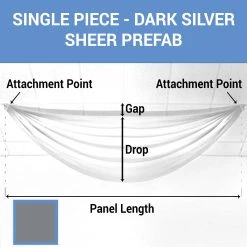 Single Piece - Dark Silver Sheer Prefabricated Ceiling Drape Panel - Choose Length And Drop!