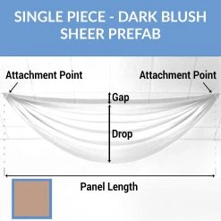 Single Piece -Dark Blush FR Sheer Prefabricated Ceiling Drape Panel - Choose Length And Drop!