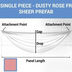 Single Piece -Dusty Rose FR Sheer Prefabricated Ceiling Drape Panel - Choose Length And Drop!