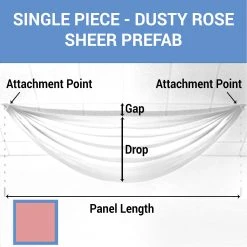 Single Piece - Dusty Rose Sheer Prefabricated Ceiling Drape Panel - Choose Length And Drop!