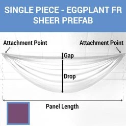 Single Piece -Eggplant FR Sheer Prefabricated Ceiling Drape Panel - Choose Length And Drop!