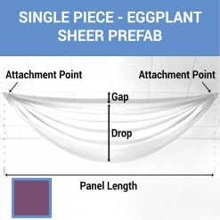 Single Piece - Eggplant Sheer Prefabricated Ceiling Drape Panel - Choose Length And Drop!
