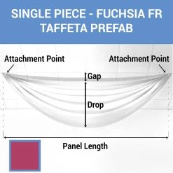 Single Piece - Fuchsia Taffeta Prefabricated Ceiling Drape Panel - Choose Length And Drop!