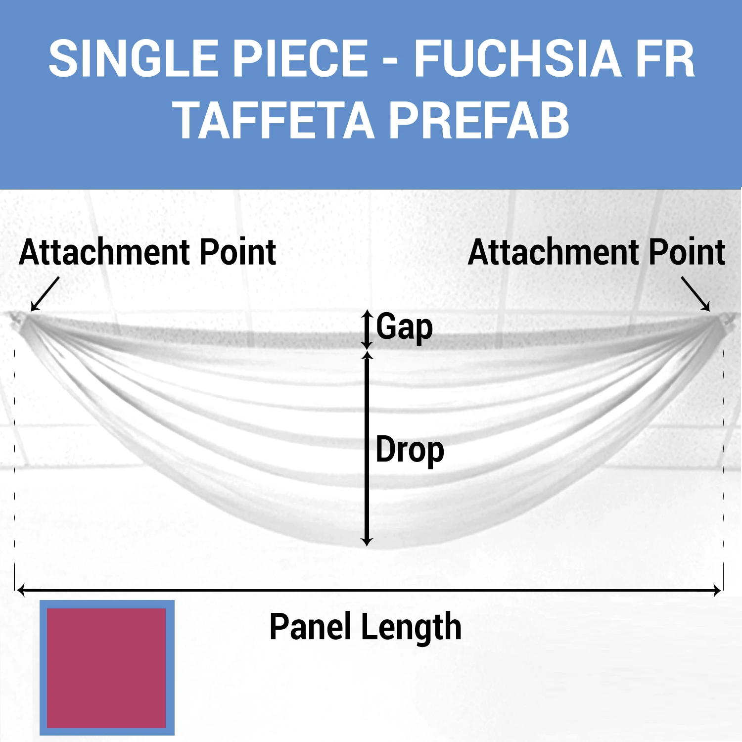 Single Piece - Fuchsia Taffeta Prefabricated Ceiling Drape Panel - Choose Length And Drop! 3 Single Piece - Fuchsia Taffeta Prefabricated Ceiling Drape Panel - Choose Length And Drop!