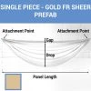 Single Piece -Gold FR Sheer Prefabricated Ceiling Drape Panel - Choose Length And Drop! -Event Decoration Sales Shop SINGLE PANEL GOLD FR SHEER PREFAB 1