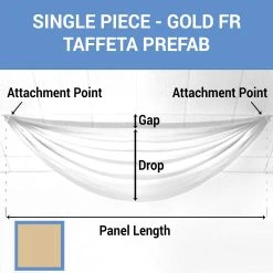 Single Piece - Gold Taffeta Prefabricated Ceiling Drape Panel - Choose Length And Drop!