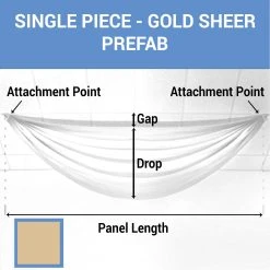 Single Piece - Gold Sheer Prefabricated Ceiling Drape Panel - Choose Length And Drop!