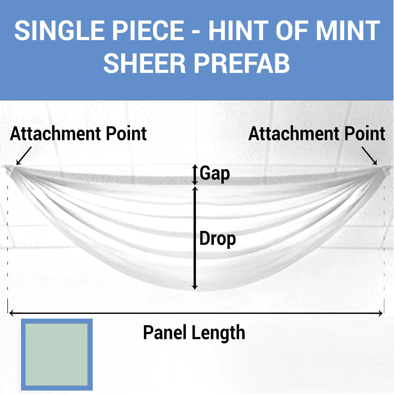 Single Piece - Hint Of Mint Sheer Prefabricated Ceiling Drape Panel - Choose Length And Drop! 3 Single Piece - Hint Of Mint Sheer Prefabricated Ceiling Drape Panel - Choose Length And Drop!