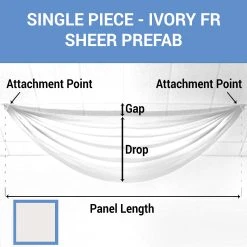 Single Piece -Ivory FR Sheer Prefabricated Ceiling Drape Panel - Choose Length And Drop!