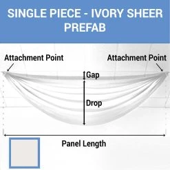 Single Piece - Ivory Sheer Prefabricated Ceiling Drape Panel - Choose Length And Drop!