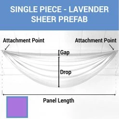 Single Piece - Lavender Sheer Prefabricated Ceiling Drape Panel - Choose Length And Drop!
