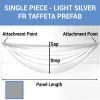 Single Piece - Light Silver Taffeta Prefabricated Ceiling Drape Panel - Choose Length And Drop! -Event Decoration Sales Shop SINGLE PANEL LIGHT SILVER FR TAFFETA PREFAB 1