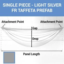 Single Piece - Light Silver Taffeta Prefabricated Ceiling Drape Panel - Choose Length And Drop!