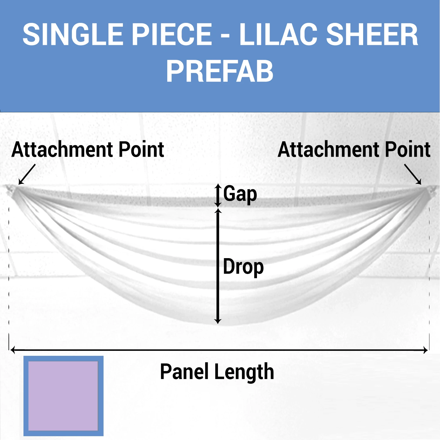 Single Piece - Lilac Sheer Prefabricated Ceiling Drape Panel - Choose Length And Drop! 3 Single Piece - Lilac Sheer Prefabricated Ceiling Drape Panel - Choose Length And Drop!