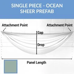 Single Piece -Ocean FR Sheer Prefabricated Ceiling Drape Panel - Choose Length And Drop!