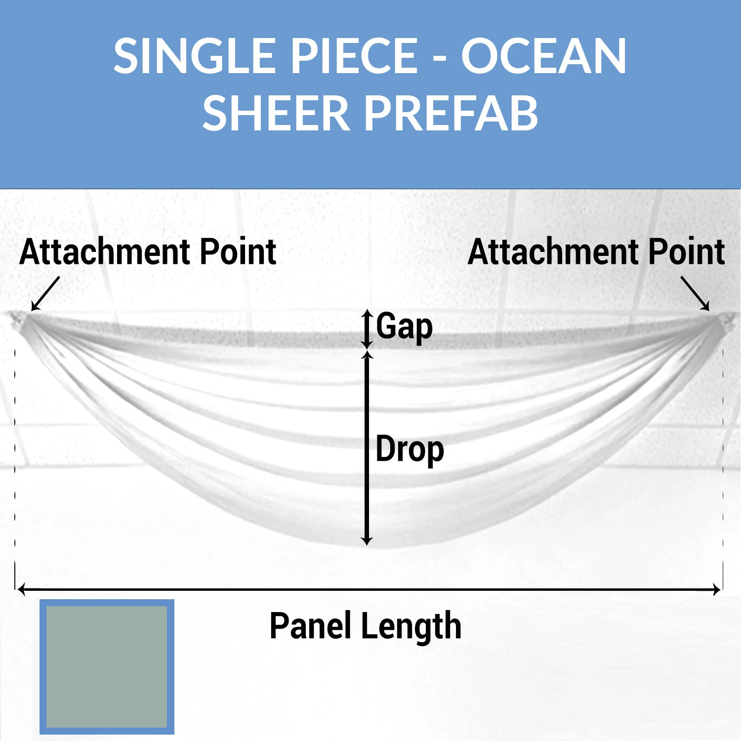 Single Piece -Ocean Sheer Prefabricated Ceiling Drape Panel - Choose Length And Drop! 3 Single Piece -Ocean Sheer Prefabricated Ceiling Drape Panel - Choose Length And Drop!