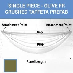 Single Piece - Olive Crushed Taffeta Prefabricated Ceiling Drape Panel - Choose Length And Drop!