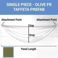 Single Piece - Olive Taffeta Prefabricated Ceiling Drape Panel - Choose Length And Drop!