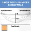 Single Piece -Orange FR Sheer Prefabricated Ceiling Drape Panel - Choose Length And Drop! -Event Decoration Sales Shop SINGLE PANEL ORANGE FR SHEER PREFAB 1
