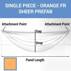 Single Piece -Orange FR Sheer Prefabricated Ceiling Drape Panel - Choose Length And Drop!