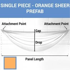 Single Piece - Orange Sheer Prefabricated Ceiling Drape Panel - Choose Length And Drop!