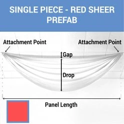 Single Piece - Red Sheer Prefabricated Ceiling Drape Panel - Choose Length And Drop!