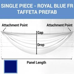 Single Piece - Royal Blue Taffeta Prefabricated Ceiling Drape Panel - Choose Length And Drop!