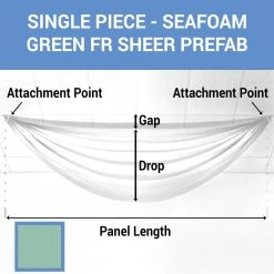 Single Piece -Seafoam Green FR Sheer Prefabricated Ceiling Drape Panel - Choose Length And Drop!