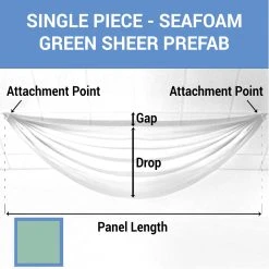 Single Piece - Seafoam Green Sheer Prefabricated Ceiling Drape Panel - Choose Length And Drop!