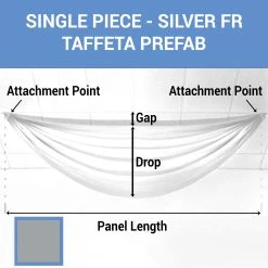 Single Piece - Silver Taffeta Prefabricated Ceiling Drape Panel - Choose Length And Drop!