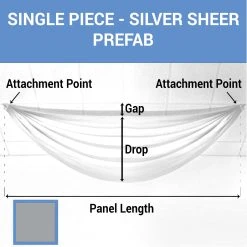 Single Piece - Silver Sheer Prefabricated Ceiling Drape Panel - Choose Length And Drop!