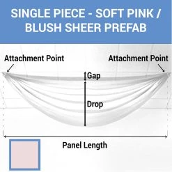 Single Piece - Soft Pink/Blush Sheer Prefabricated Ceiling Drape Panel - Choose Length And Drop!