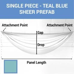Single Piece - Teal Blue Sheer Prefabricated Ceiling Drape Panel - Choose Length And Drop!