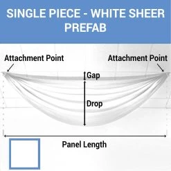 Single Piece -White Sheer Prefabricated Ceiling Drape Panel - Choose Length And Drop!