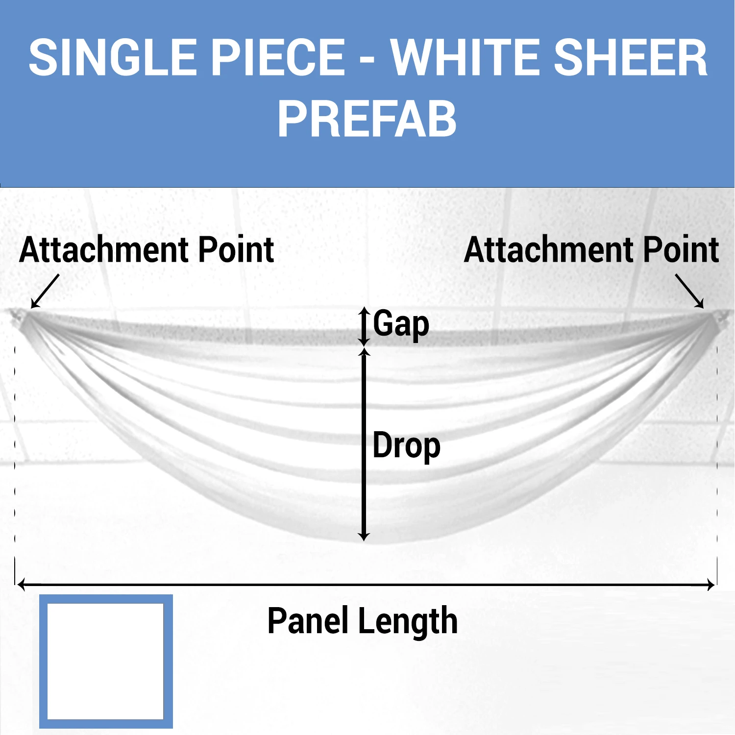 Single Piece -White Sheer Prefabricated Ceiling Drape Panel - Choose Length And Drop! 3 Single Piece -White Sheer Prefabricated Ceiling Drape Panel - Choose Length And Drop!
