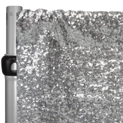 Silver Sequin Backdrop Curtain W/ 4" Rod Pocket By Eastern Mills - 10ft Long X 9.5ft Wide