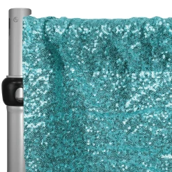 Turquoise Sequin Backdrop Curtain W/ 4" Rod Pocket By Eastern Mills - 8ft Long X 4.5ft Wide