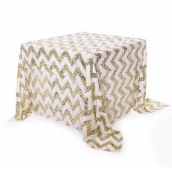 Square Chevron 90" X 90" Sequin Tablecloth By Eastern Mills - Gold