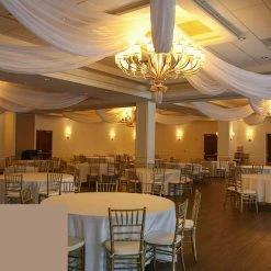 Single Piece - Taupe Sheer Prefabricated Ceiling Drape Panel - Choose Length And Drop! -Event Decoration Sales Shop taupe prefabricated ceiling drape 1