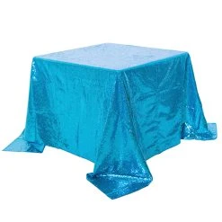 Square 90" X 90" Sequin Tablecloth By Eastern Mills - Premium Quality - Teal