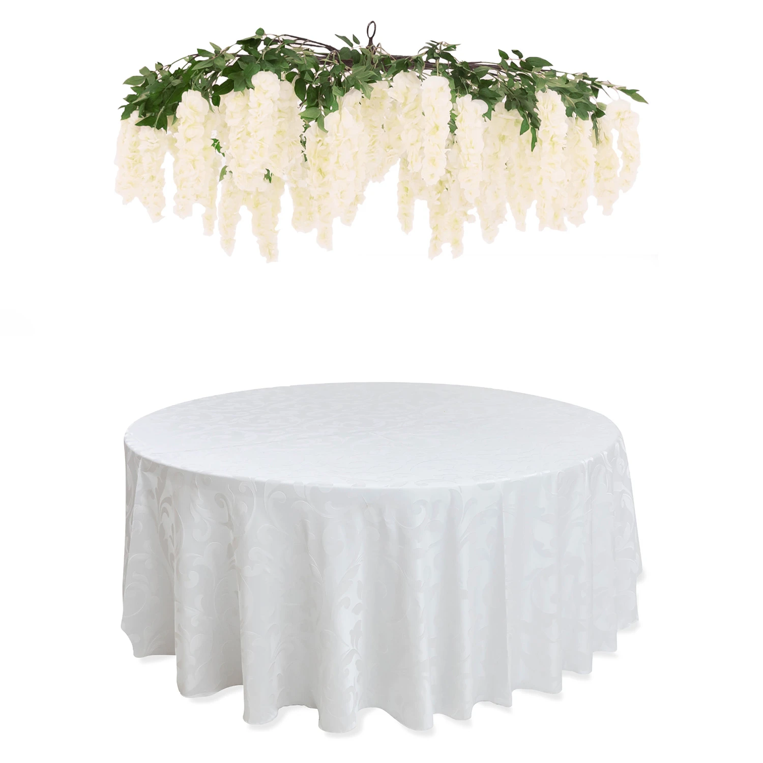 Wisteria Hanging Floral Chandelier - Interchangeable Branches! - White W/ Greenery 3 Wisteria Hanging Floral Chandelier - Interchangeable Branches! - White W/ Greenery